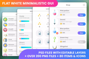 Flat white, minimalistic GUI - 4k, over 200 PNG files!